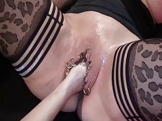 Horny amateur sluts fisting their pierced pussies