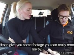 Nasty blonde fucks instructor in his car