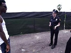 Two big ass female police officers get interracial fucked