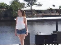 Wet tshirt and blowjob by river