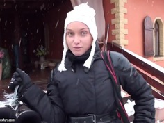 Babe Kathia Nobili gets filmed on snow